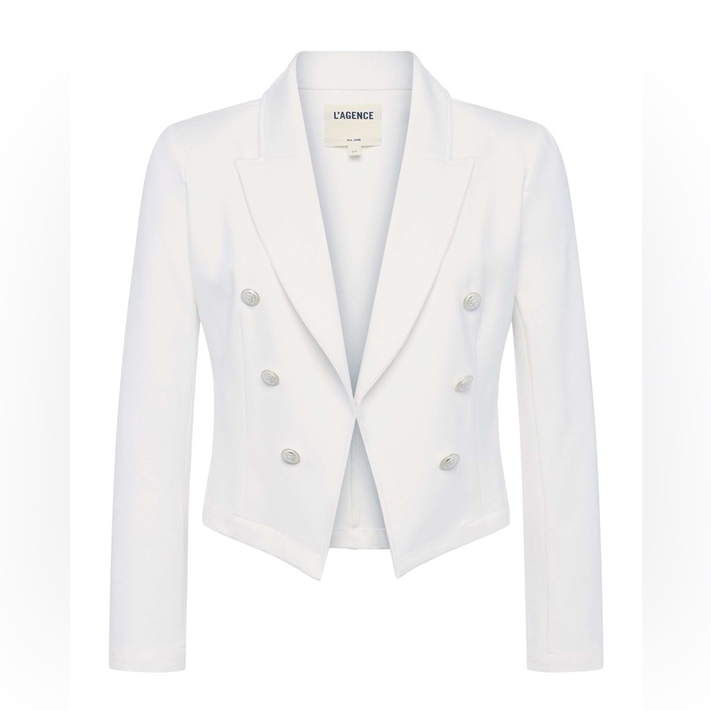 L'AGENCE White Jean blazer Wayne Crop Double Breasted Jacket😍